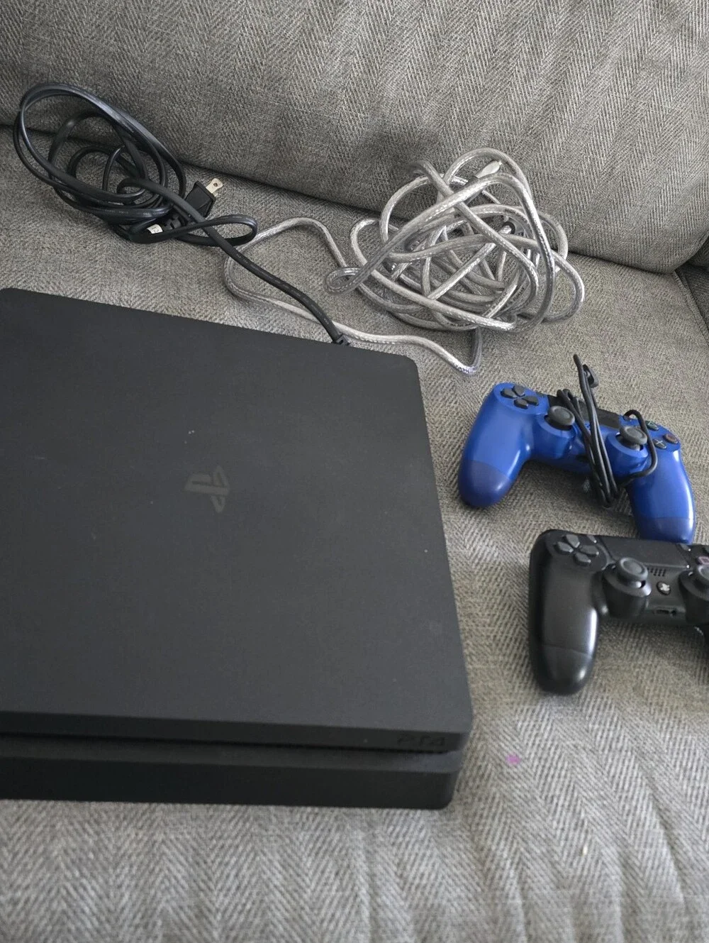 Sony PlayStation 4 Slim 1TB Black Console Game System with 2 Controllers + Cords